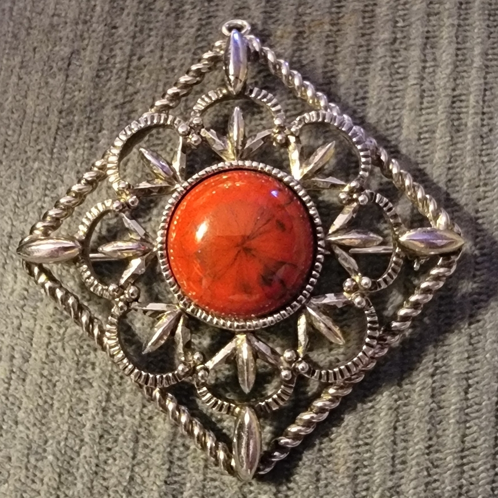 Elegant Silver and Red Pendant